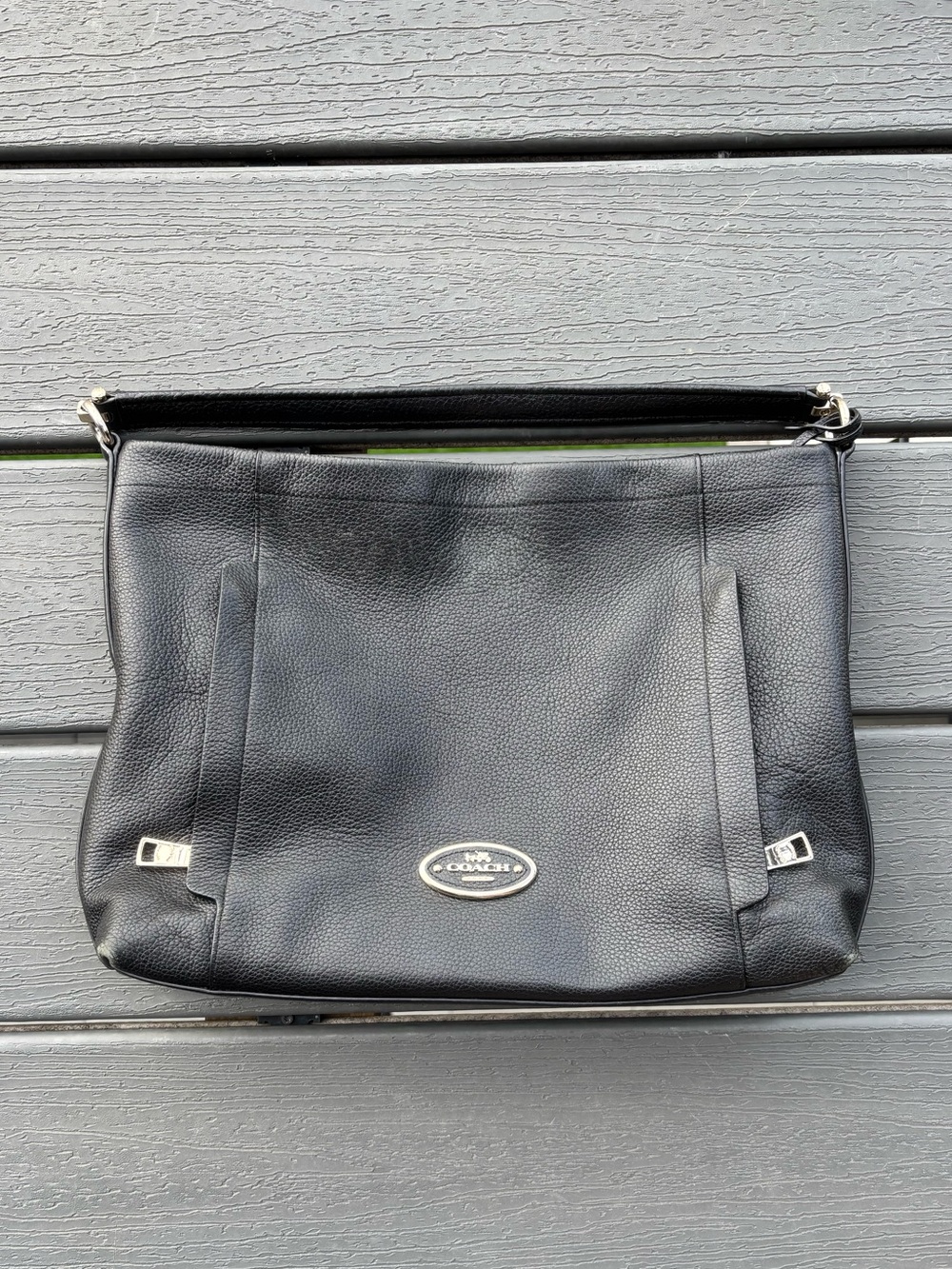 Coach Black Pebbled Leather Shoulder Bag with Silver Hardware